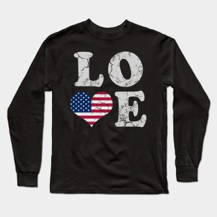 Love America USA  American Flag Heart Patriotic Long Sleeve T-Shirt